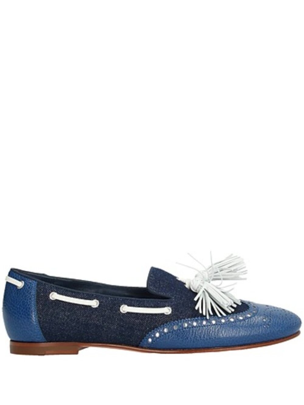 Santoni Midnight Blue Leather & Denim Tassel Shoes, Sz 40 Euro / 9.5 US, Italy